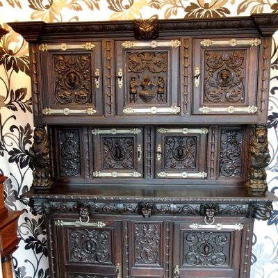 Renaissance-Aufsatzmöbel-Schrank-2-Teilig-Eiche-geschnitzt-1