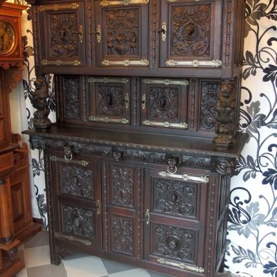 Renaissance-Aufsatzmöbel-Schrank-2-Teilig-Eiche-geschnitzt-2