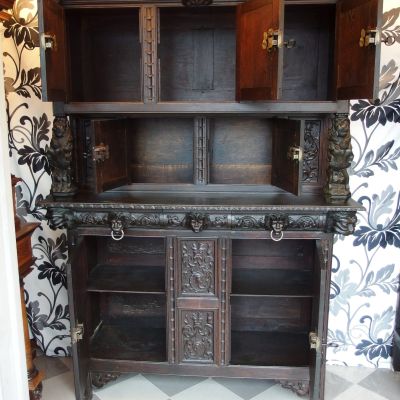 Renaissance-Aufsatzmöbel-Schrank-2-Teilig-Eiche-geschnitzt-3